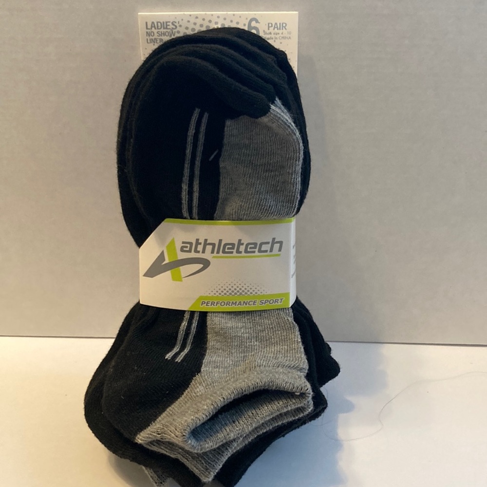 Athletech Performance Sport No Show Liner Socks Black Grey